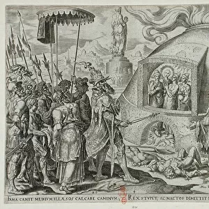 Nebuchadnezzar Seeing the Three Jews Unhurt in the Flames, 1565. Creators: Philip Galle, Nebuchadnezzar II