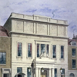 North front of Princesss Theatre on Eastcastle Street, St Marylebone, London, c1830