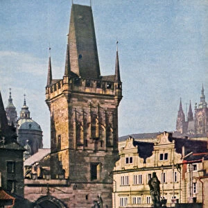 The Old Town end of the King Charles bridge, Prague, Czech Republic, 1943