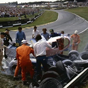 Osella - Alfa Romeo, Jo Gartner, crashed on first lap 1984 British Grand Prix. Creator: Unknown