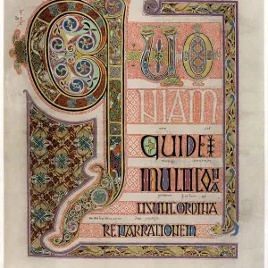 Illuminated Text from the Gospel of St Luke, c700 Print