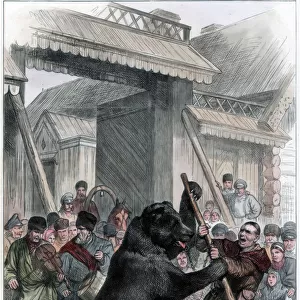 Performing bear in a Russian village, 1877