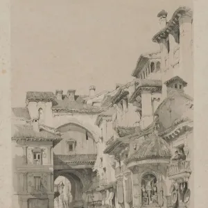 Gate of the Vivarrambla, Granada, 1830s, (1930) For sale as Framed