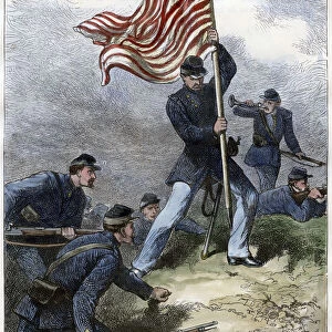Planting the Union flag on a bastion, Siege of Vicksburg, 1863