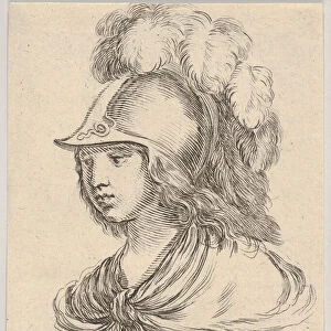 Plate 9: bust of Minerva, wearing a helmet with feathers, looking towards the left