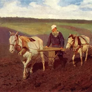 The Ploughman (Leo Nikolayevich Tolstoy at the Plough), 1887, (1965). Creator: Il ya Repin