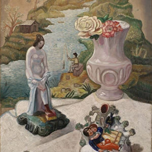 Porcelain Figures and Flowers. Artist: Sudeykin, Sergei Yurievich (1882-1946)
