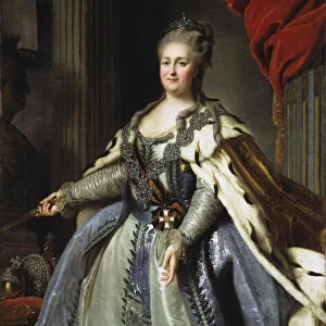 Portrait of Empress Catherine II (1729-1796), 1780s. Artist: Rokotov, Fyodor Stepanovich (1735-1808)