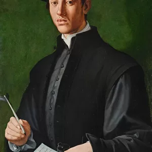 Portrait of a young man with a quill and a sheet of paper (Self-Portrait), c. 1527. Creator: Bronzino, Agnolo (1503-1572)