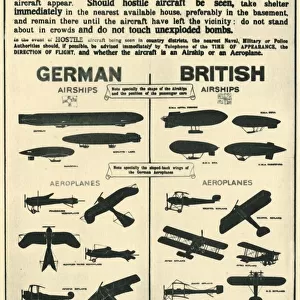 Poster showing types of British and German aircraft, 1915, (1944). Creator: Unknown