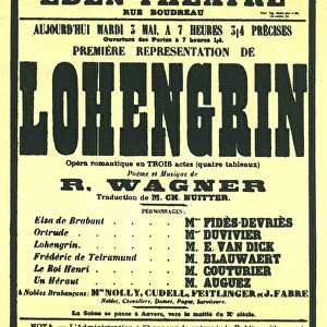 Premiere Poster for the opera Lohengrin by Richard Wagner in the Eden Theatre, Paris, 1887
