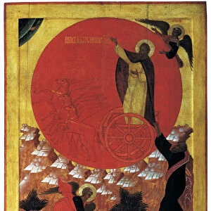 The Prophet Elijah and the Fiery Chariot, 1570s. Artist: Russian icon