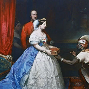 Queen Victoria Presenting a Bible in the Audience Chamber at Windsor, c1861. Artist: Thomas Jones Barker