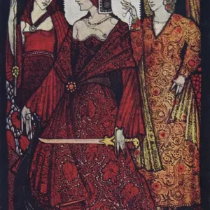 Reines qui ont coupé les tourbières de Glanna, Judith de l'Écriture et Glorianna, 1910. Artiste : Harry Clarke Reines qui ont coupé les tourbières de Glanna, Judith de l'Écriture et Glorianna, 1910. Artiste : Harry Clarke