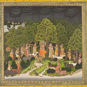 Radha and Krishna meet in the forest during a storm, c. 1770. Creator: Unknown