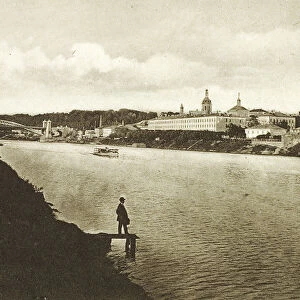 Railway bridge and Novodevichy Convent (New Maidens Convent), Moscow, Russia, 1910s