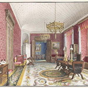 The Red Room, Schloss Fischbach, c. 1846. Artist: Klose, Friedrich Wilhelm (1804-1863)