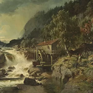 Rocky Landscape with Waterfall and Watermill, Småland, 1862. Creator: Johan Edvard Bergh