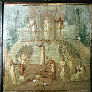 Roman wallpainting showing priests of Isis performing their ceremony, Herculaneum, Italy