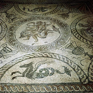 Seahorse and Cupid on Dolphin mosaic, Fishbourne Roman Villa, Sussex