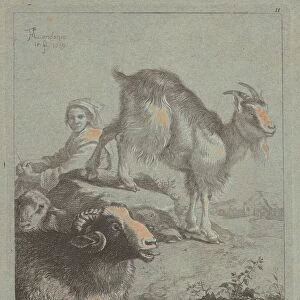 Seated Shepherdess, a Ram, a Sheep and a Goat, 1759. Creator: Francesco Londonio