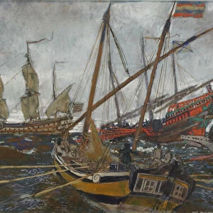 Ships at the Time of Peter I, 1909. Artist: Lanceray (Lansere), Evgeny Evgenyevich (1875-1946)