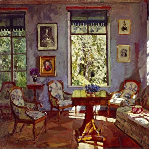 The sitting room in the Manor House Rozhdestveno, 1916. Artist: Zhukovsky, Stanislav Yulianovich (1873-1944)