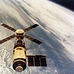 Skylab in orbit above Earth at the end of its mission, 1974. Creator: NASA