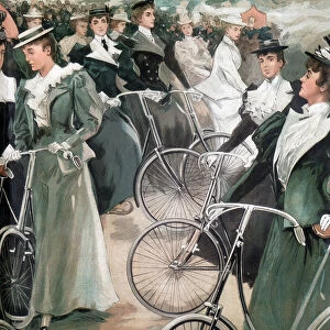 Society ladies cycling in Hyde Park, London, 1896