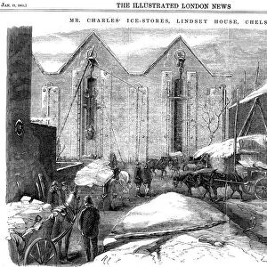 Storing ice in insulated sheds at Charless Ice Store, Chelsea, London, 1861