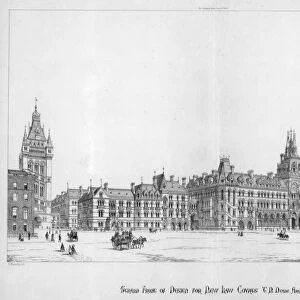 Strand front of design for new law courts, 1867. Artist: E Wimbridge
