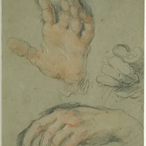 Print of Three Hands in Study, circa 1625-1630