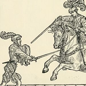Sword fight between foot-soldier and knight, c1536, (1903). Creator: Unknown