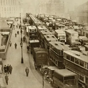 Traffic Jam on Blackfriars Bridge, London Print 1935 Traffic Jam on Blackfriars Bridge, London Print 1935