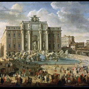 The Trevi Fountain in Rome (Pope Benidict XIV Visits the Trevi Fountain in Rome), 18th century. Artist: Giovanni Paolo Panini