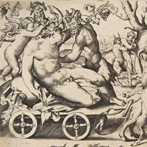 Triumph of Bacchus who is seated on a carriage at left, 1531-76. Creator: Giulio Bonasone