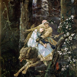 Tsarevich Ivan Riding the Grey Wolf, 1889. Artist: Viktor Mihajlovic Vasnecov