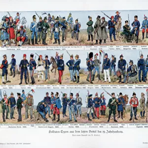 Types of soldiers from the end of the 19th century, 1900. Artist: Richard Knotel