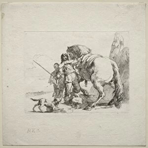 Various Caprices: The Cavalier Mounting his Horse, 1785. Creator: Giovanni Battista Tiepolo