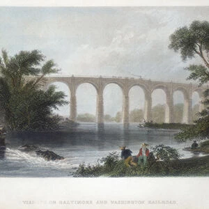 Viaduct on the Baltimore & Washington Railroad, c1838. Artist: Henry Adlard