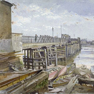 View of Battersea Bridge looking across the River Thames, London, 1885