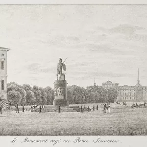 View of the Field of Mars and the Suvorov Monument in Saint Petersburg, 1821-1822. Artist: Martynov, Andrei Yefimovich (1768-1826)