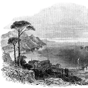 View of the Gulf of Spezia: showing the house at Varignano in which Garibaldi is confined, 1862. Creator: Unknown