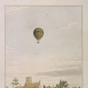 View of James Sadlers balloon over Mermaid Gardens, Hackney, London, 1811. Artist