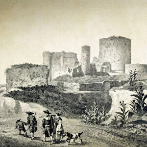 View of the ruins of the castle of Arevalo (Avila), engraving in the book Memories