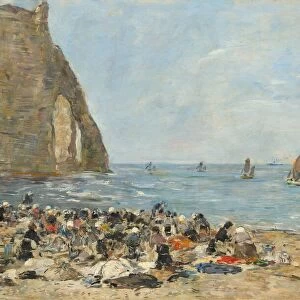 Washerwomen on the Beach of Etretat, 1894. Creator: Eugene Louis Boudin