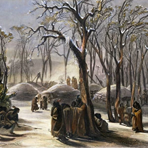 Winter Village of the Minatarres, 1843. Artist: Narcisse Desmadryl