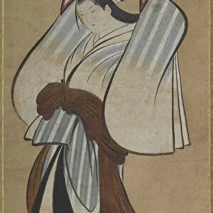 Yujo doing her hair, (18th century?). Creator: Hishikawa Moroyasu