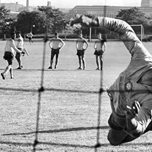 Brazil training pre World Cup 1966 Pele shoots goalkeeper Manga misses