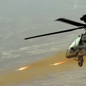 Apache Helicopter Firing Rockets